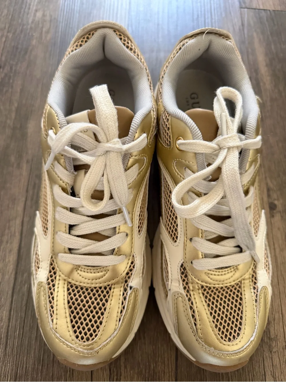 Guess Metallic Gold White Mesh Running Sneakers Tennis Shoes Athleisure Y2K 8